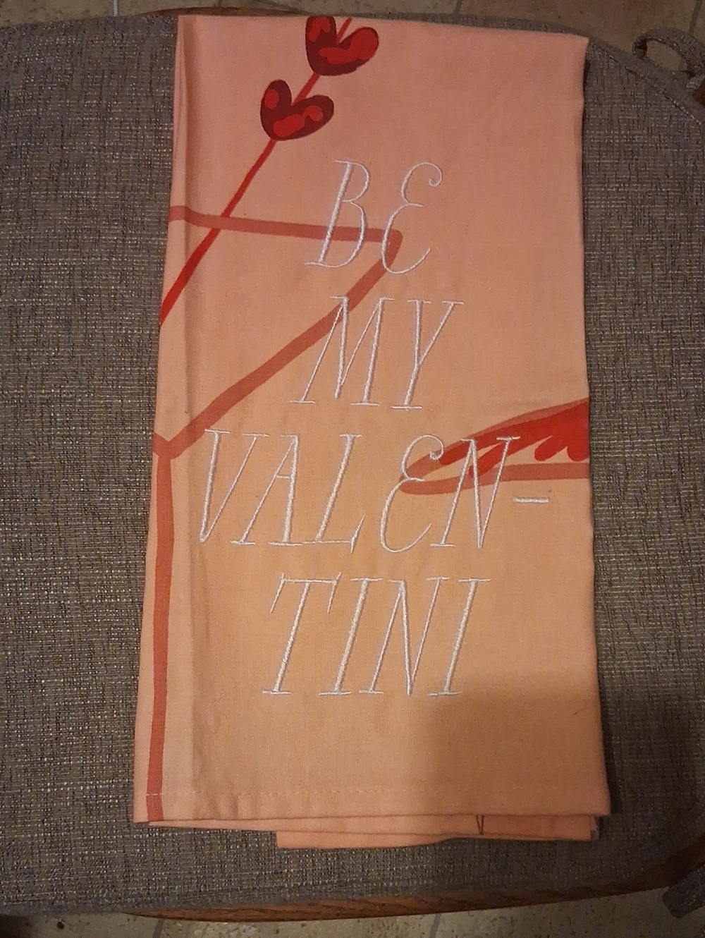 Anthropologie Peach ' Be My Valentini' linen kitchen towel a